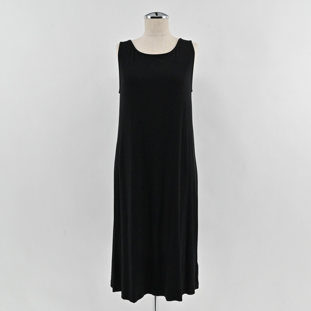 Eileen Fisher Sleeveless Shift Dress Womens Size XS Black Minimalist Jersey 7379